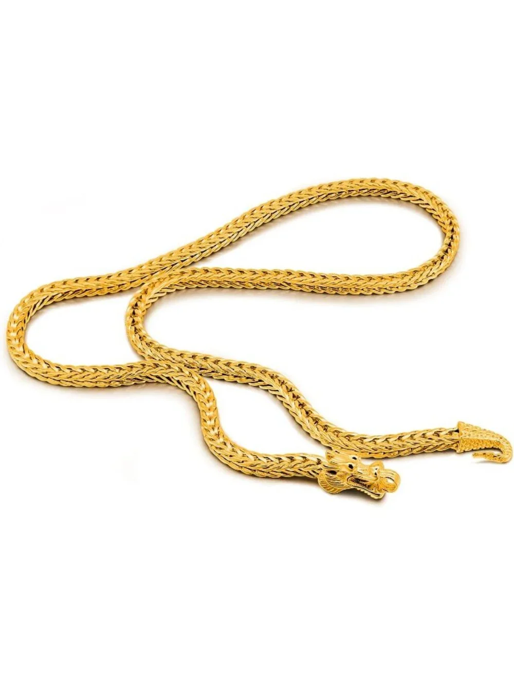 Men's Golden 925 Sterling Silver Dragon Necklace 5mm Franco Curb Link Chain